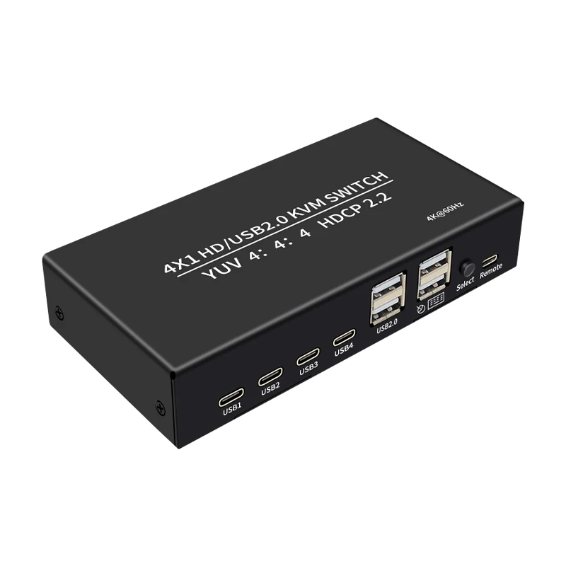 New Product 4x1 HD/USB2.0 KVM SWITCH YUV 4 : 4:  4 HDCP 2.2  4K@60HZ