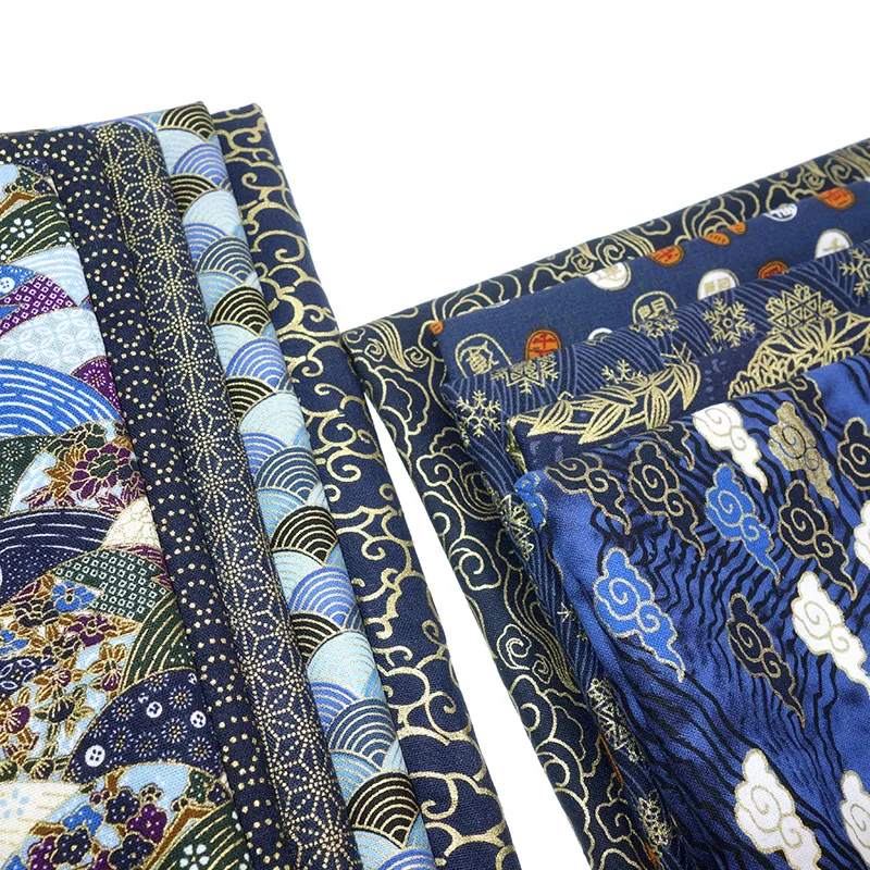 Navy Cotton Printed bronzing Fabric Japanese Fabric For pillow curtain clothing bag cloth Material