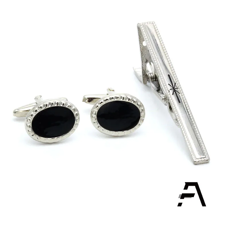 Promotion cheap  metal cuff links and tie clip sets