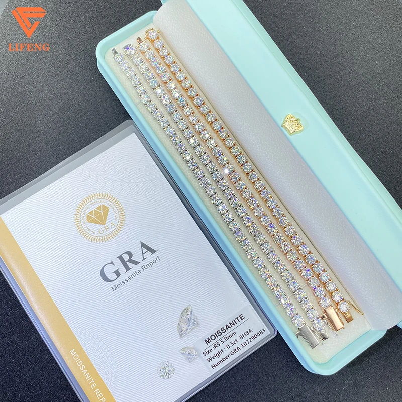 Fine Jewelry 925 Sterling Silver Tennis Bracelet with VVS Diamond Moissanite Hiphop Style Pass Diamond Test Gold Main Material