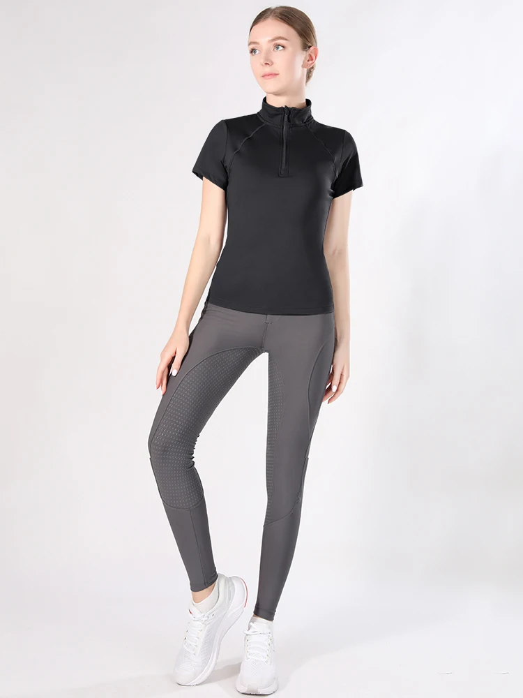 Nylon Short Sleeves Equestrian Base Layers Breathable Summer T-shirt For Women Horse Riding Tops Stretchy Sports Wear ladies