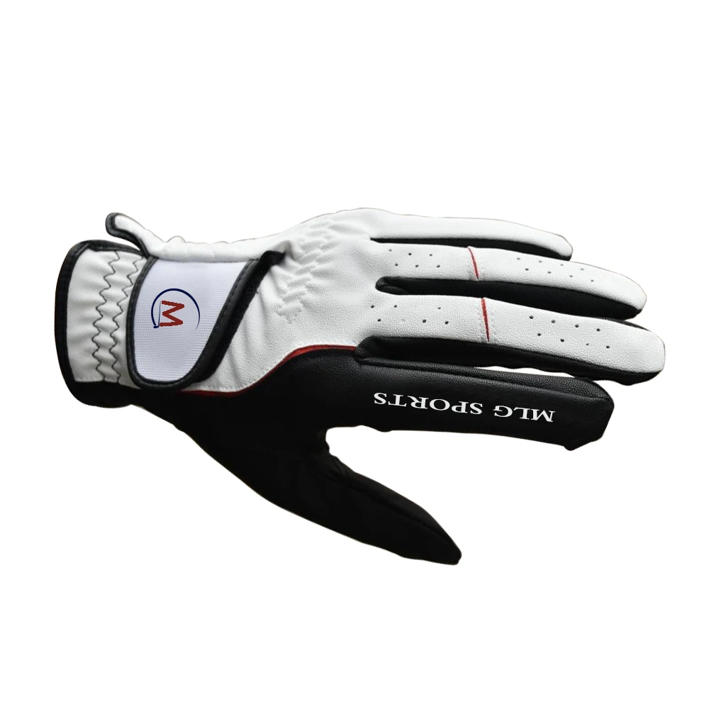 Hot Selling White & Black Custom Logo Soft Cabretta Leather Golf Glove