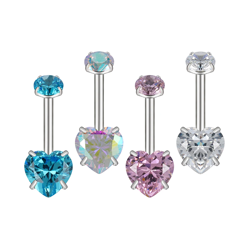 Right Grand ASTM F136 Titanium 14G Heart Shaped CZ Belly Button Ring Navel Curved Barbell Stud Body Piercing Jewelry