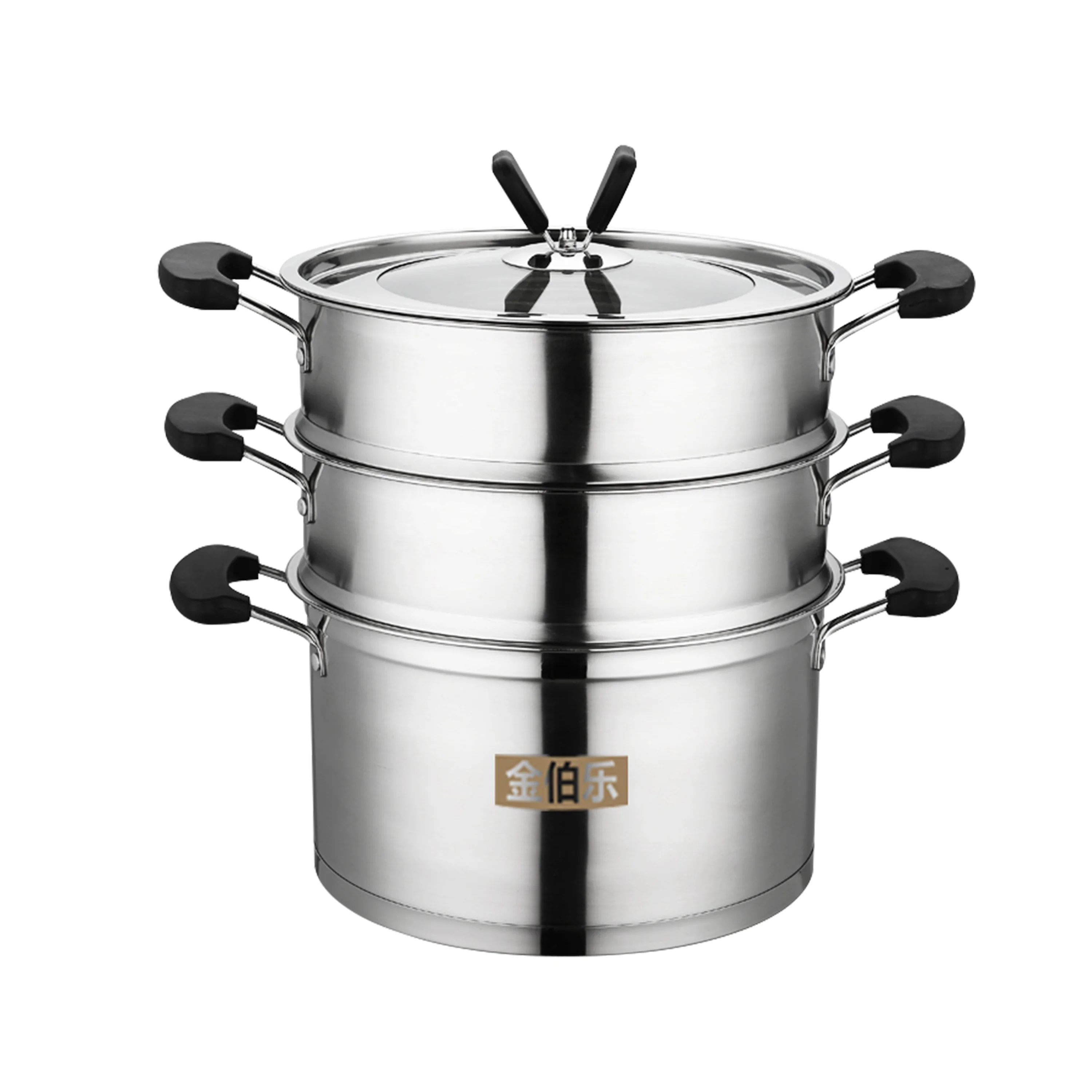 Stainless steel three layer steamer thickened European style straight body steamer 26cm kitchen cooking pan