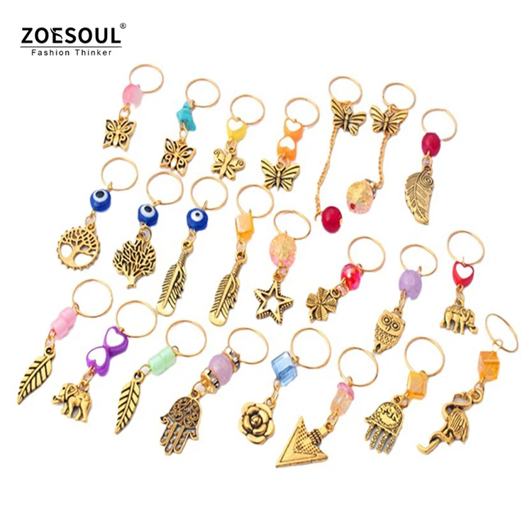 Gold Loc Jewelry Star Butterfly Elephant Leaf Charm Hair Ring For Hair Braiding Accessories