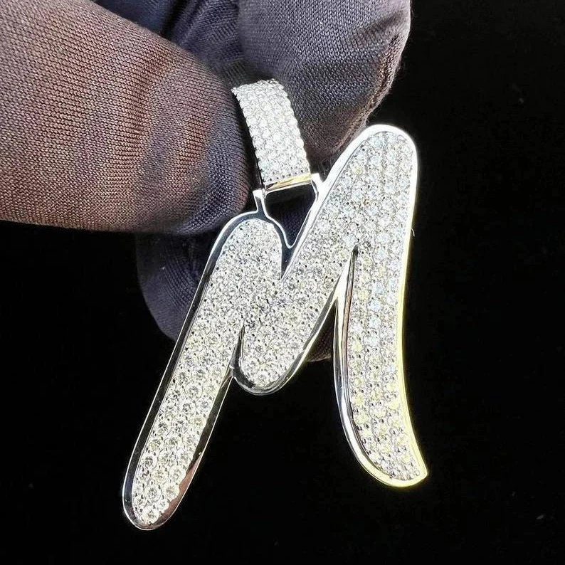 Custom Hip Hop Pendant Fully Ice Out M Initial Letter Pendant VVS Moissanite Diamonds Men Alphabet Pendant Solid 925 Silver