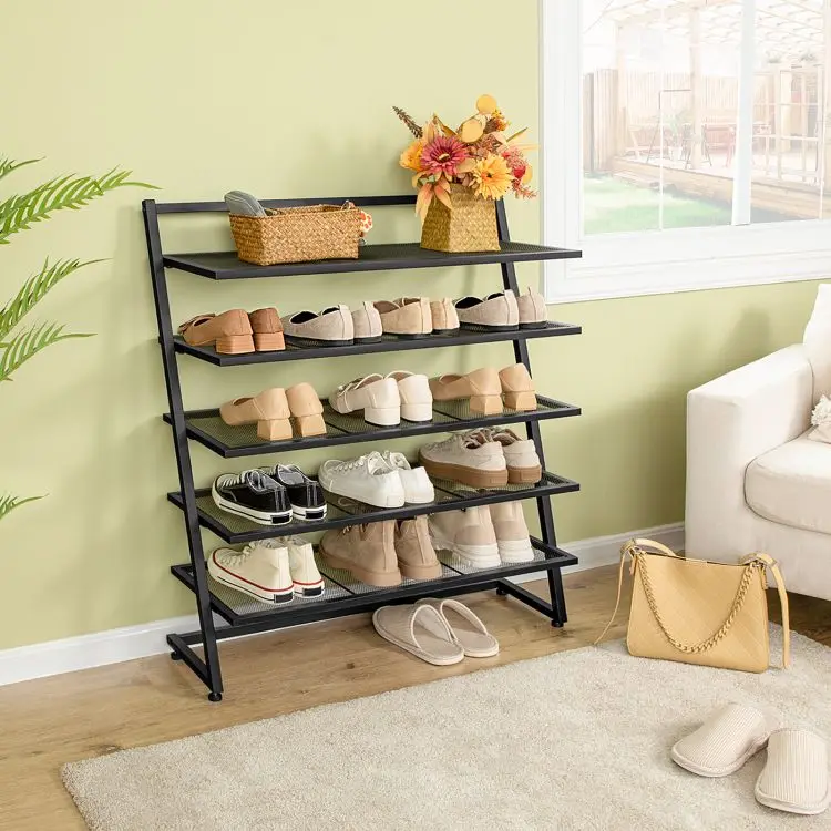 OEM Metal Iron Shoe Racks, Black Metal Shoe Storage Rack with Mesh Shelf, Iron Shoe Stand Shelf for Entryway Shoes Organizer
