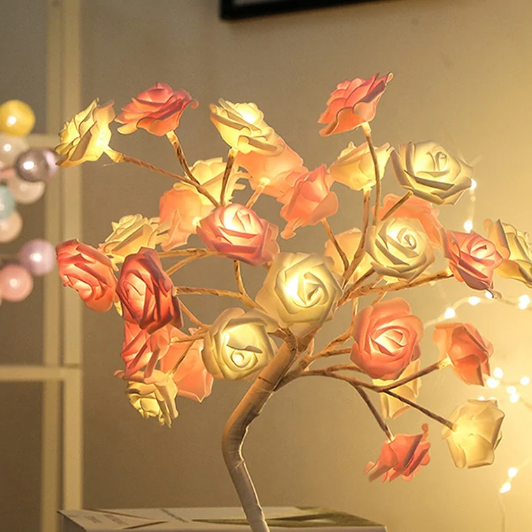 Hot Sell USB Battery Led Lamp Rose Flower Tree Light Decorative LED Table Lights Night Party Holiday Gift Tabletop Bonsai Tree L