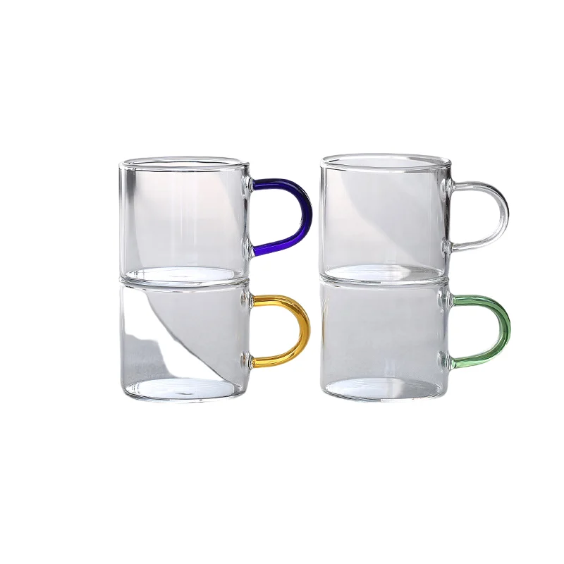 Colored drinking single wall glass cup coffee mugs  High temperature resistant small tea cup color handle cup Kung Fu Tea Set