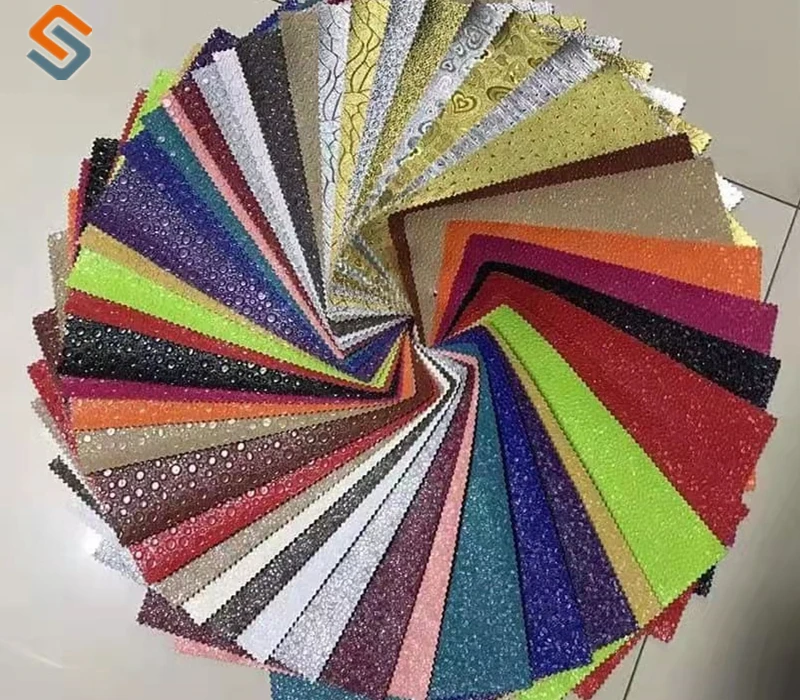 PU PVC Fabric Sheets for Shoes Bags Pillow Table Cloth New Design Sparkly Shiny Glitter Synthetic Vinyl Faux Leather Embossed