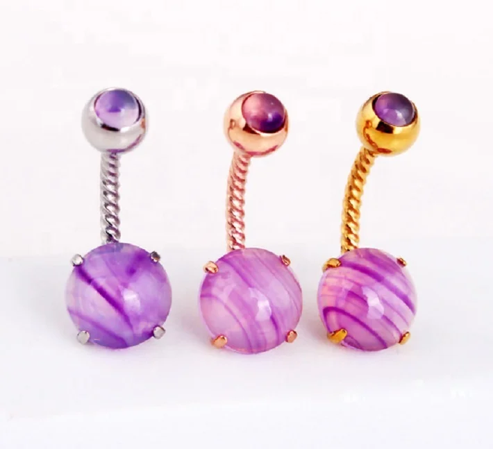 Новое поступление 14 калибра нержавеющая сталь фиолетовый камень кольцо для пупка