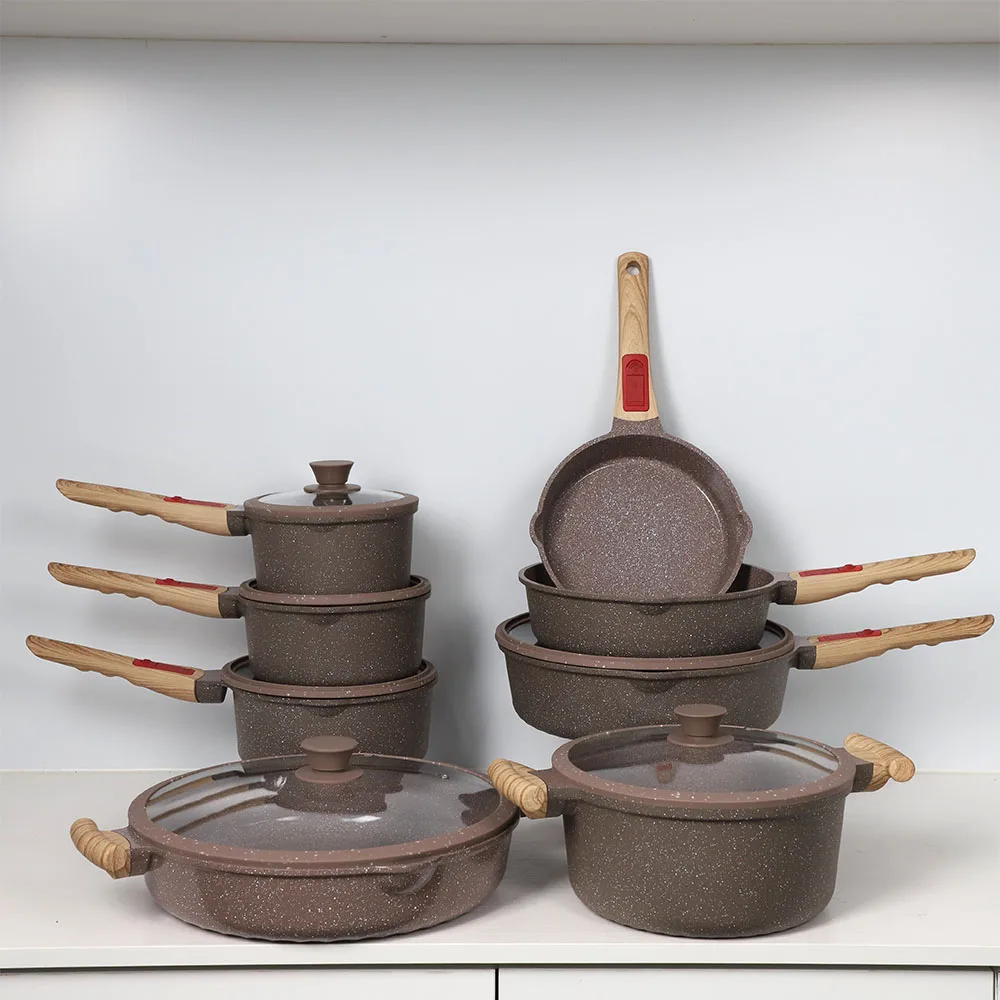 Home Cooking Kitchen Pans And Pots Set Non-Stick Ceramic Casserole Frying Pan Cookware Set Aluminum