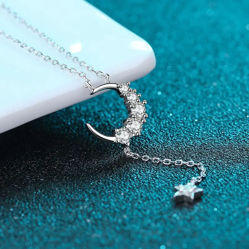 Silver 925 Original Brilliant Cut 0.3 Carat Diamond Test Past D Color Moissanite Pendant Necklace Micro Gemstone Circle Chain