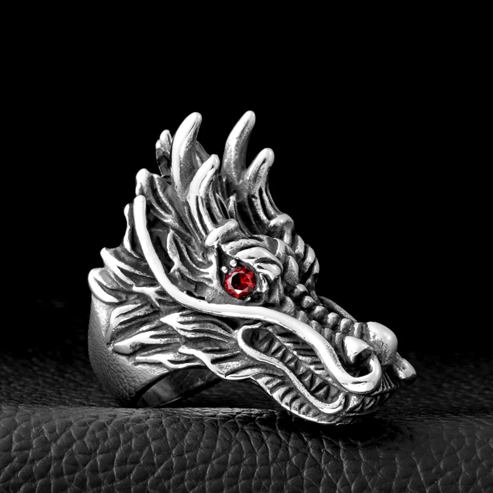 Ss8-060r Steel Soldier Punk Dragon Head Men Ring Chinese Style Stainless Steel Biker Rock Personality Jewelry