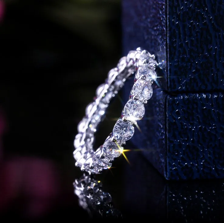 sparkle jewelry anillos de moda 4mm zircon square CZ copper brass eternity band ring