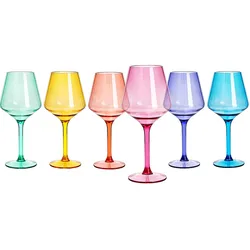 Stemmed Plastic Wine Glasses, Acrylic Glasses Drinkware, Unbreakable Colored , 6pcs -Shatterproof BPA-free plastic, Reusable