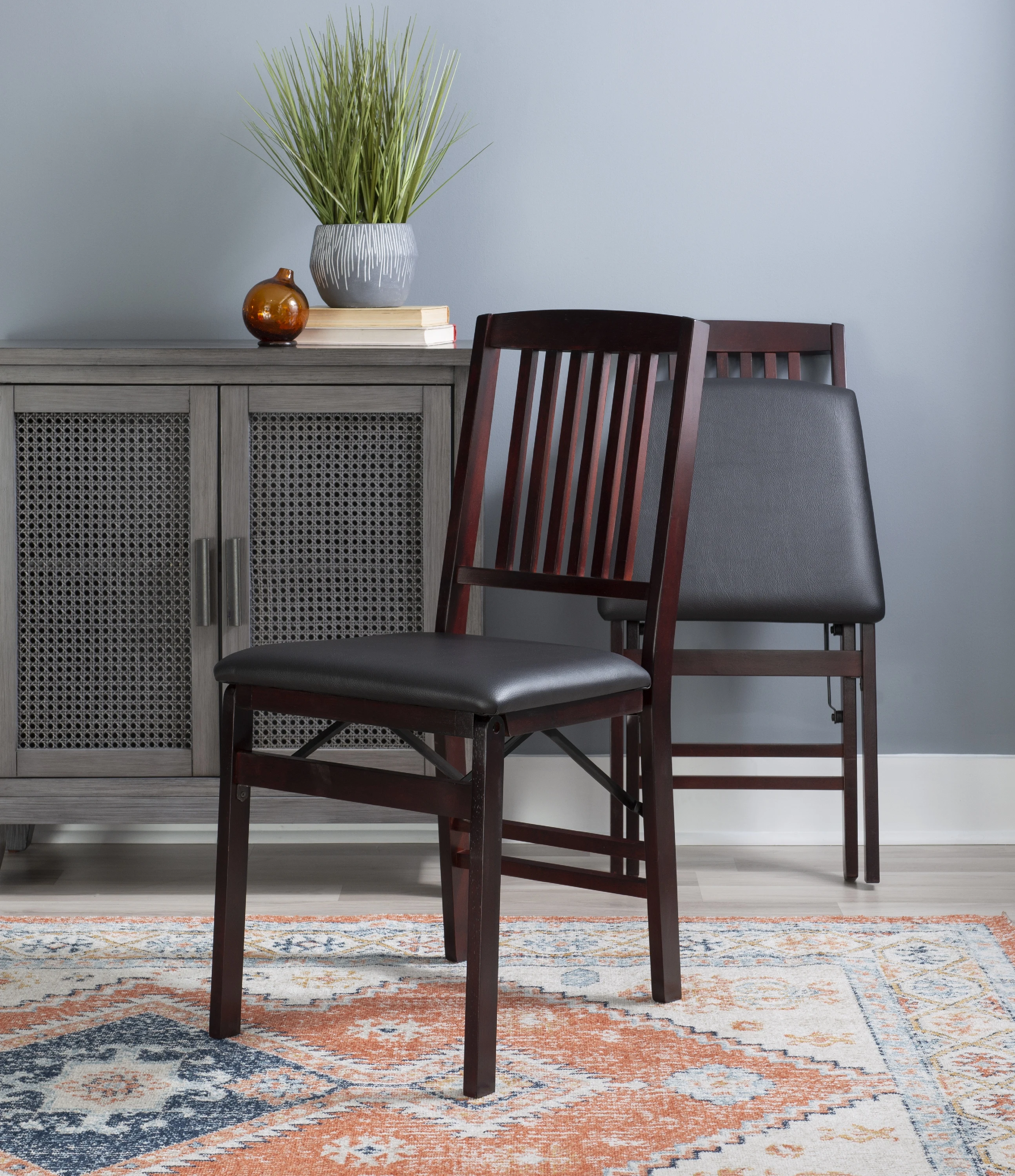 Full Back Folding Dining Chairs Rich Espresso Finish Folding Chair 2 PACK Folding Bistro Chairs