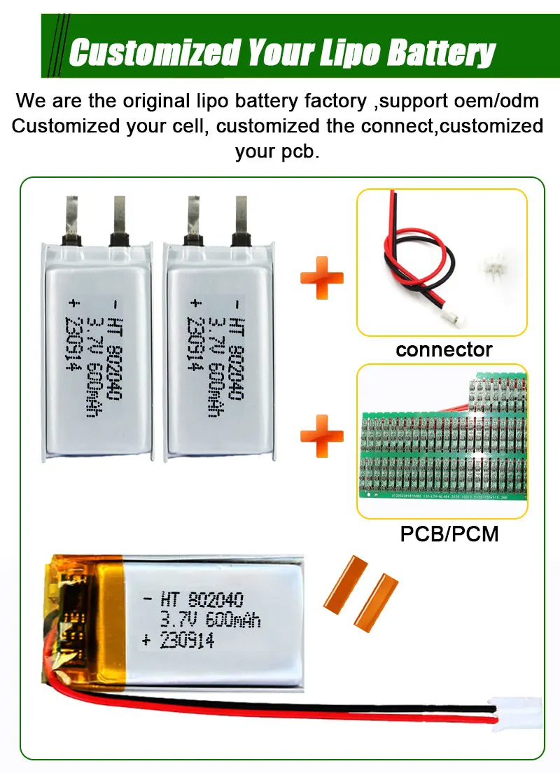 3.7V 600Mah 802040 Polymer Rechargeable Lithium Ion Battery Lipo Battery For Shaver