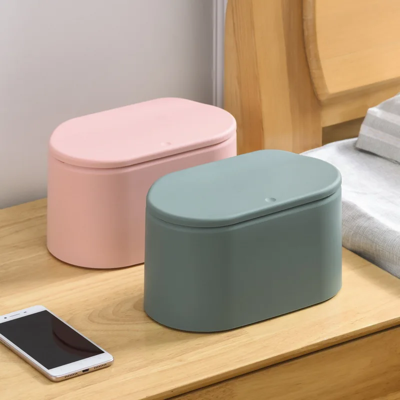 Push-type Pop Lid Office Bedroom Car Counter Top Small Nordic Wind Ins Garbage Plastic Trash Bin Small Mini Desktop Trash Can
