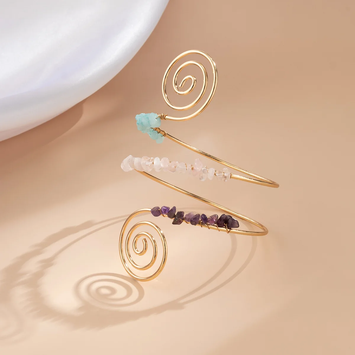 Fashion Spiral Shape Upper Arm Cuff Bangle Bohemian Upper Arm Bracelet Arm Cuff Chain Gold Plated Armlet Cuff Bracelet