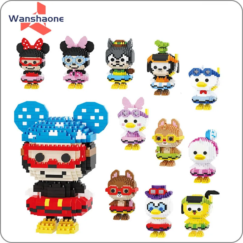Plastic Stacking Toys ABS Cartoon Collection DIY Assembled Duck Mouse Mini Magic Blocks Figures Toys Bricks Mini Building Blocks
