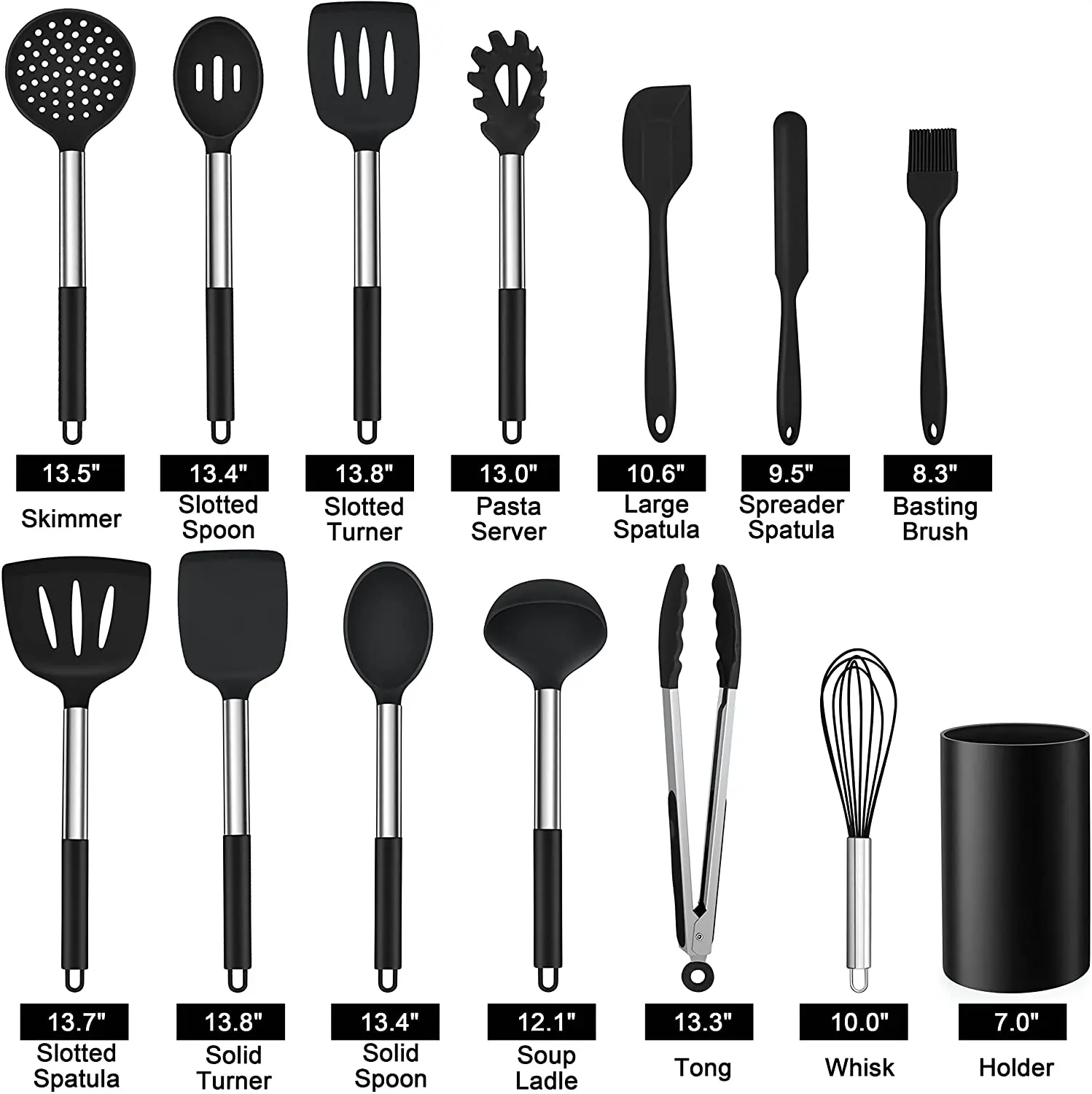 Low price Cooking utensil Silicone kitchen accessories Heat Stainless Steel Handles Spatula Nonstick Cookware Kitchen tools set