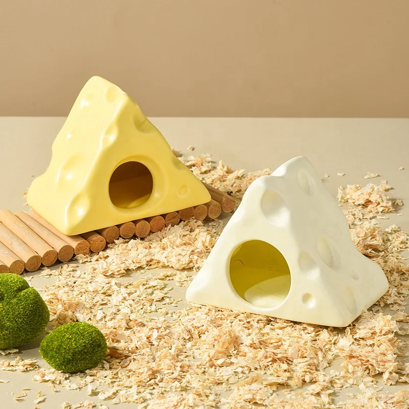 creative cute triangle cheese shape nest handmade hamster hideout ceramic hamster house