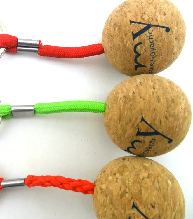 custom logo 50mm 35mm round 3d ball key ring with cork ball keychain custom cork wood keychain cork keychain
