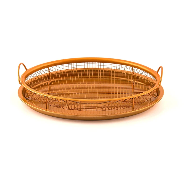 Baking Tray Crisping Basket Non-stick Coating Round Copper Crisper