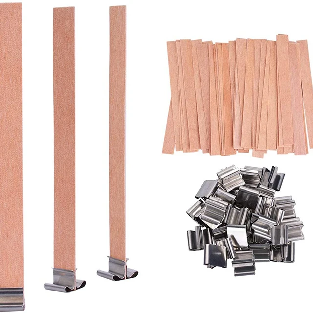 W13W130D Eco-friendly 13cm Natural Organic Single Wood Candle Wicks with Wick Clip Metal Stand for DIY Candle Making
