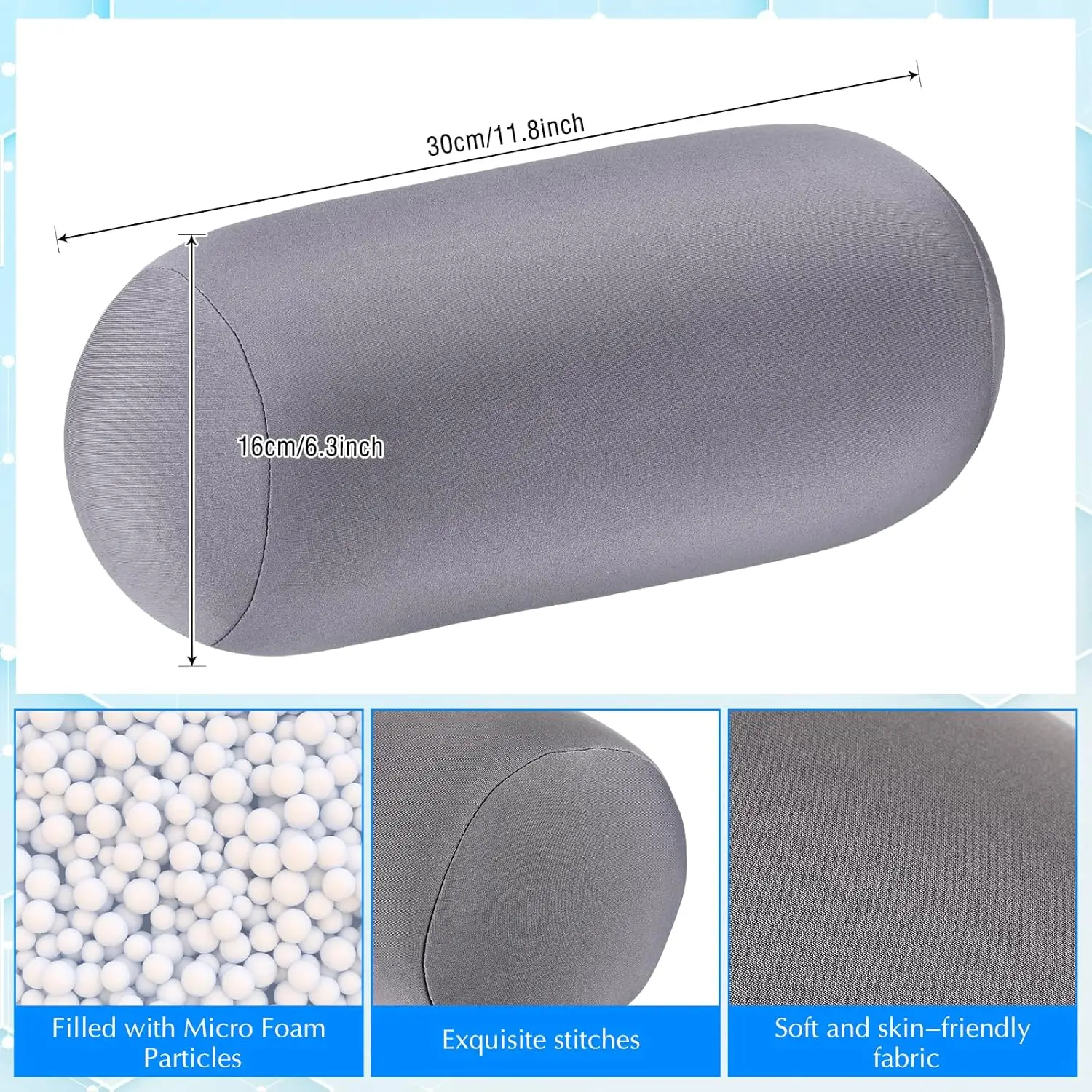 Microbead Log Roll Pillow Squish Tube Bolster Cushion  Back Head Neck Support Sleeping Throw  Roll Travel Polystyrene Pillows