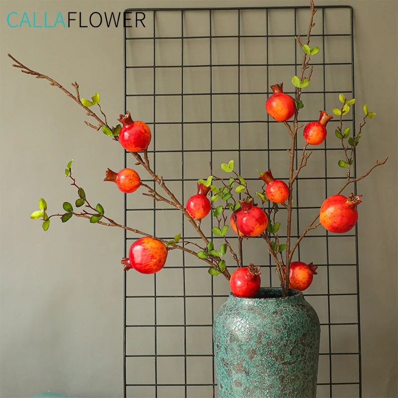 MW10885 Artificial Pomegranate Fruit Branches Foam Real Touch 6 Heads  For Christmas Decoration