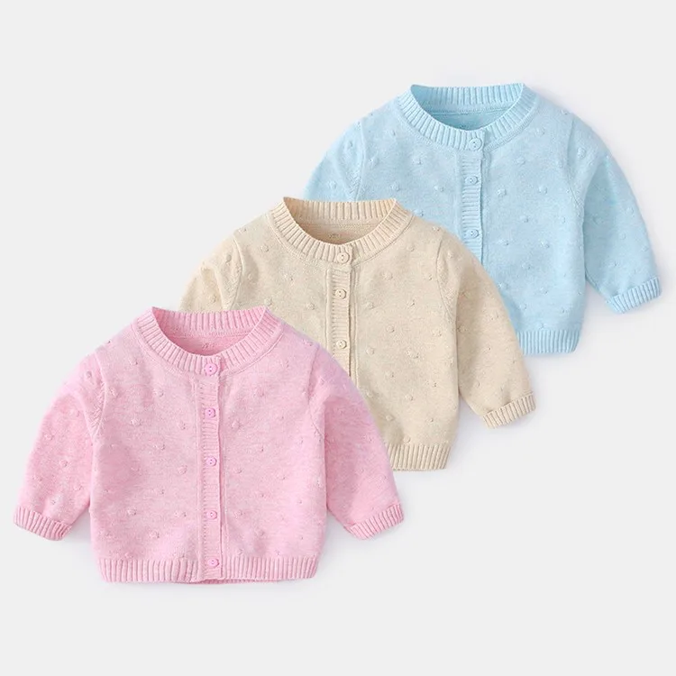 
Solid Dot Pattern Cotton Baby Cardigan Knitted Kids Sweater For Autumn 