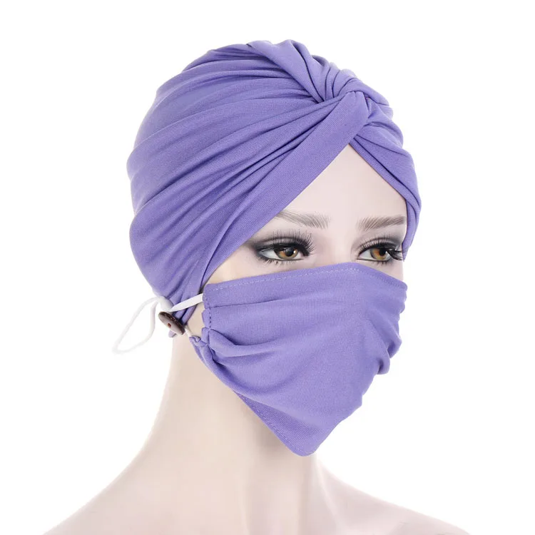New Multi Color Solid Color Crystal Linen Twist Hat Mask Button Hijab Undercap Jersey Women Turban Hat Hijab Facemask