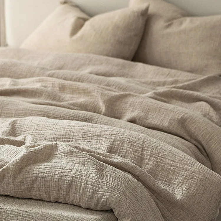 Fabrics innovative bed cotton linen double yarn sheet four-piece set designer custom quilt cover comforter cotton bedding set