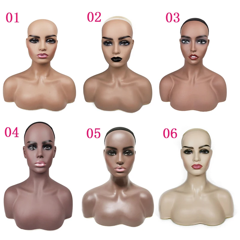 
New Female Realistic Wig Mannequin Head African American Mannequin for Hair Schools Training Mannequin Head with Shoulders 