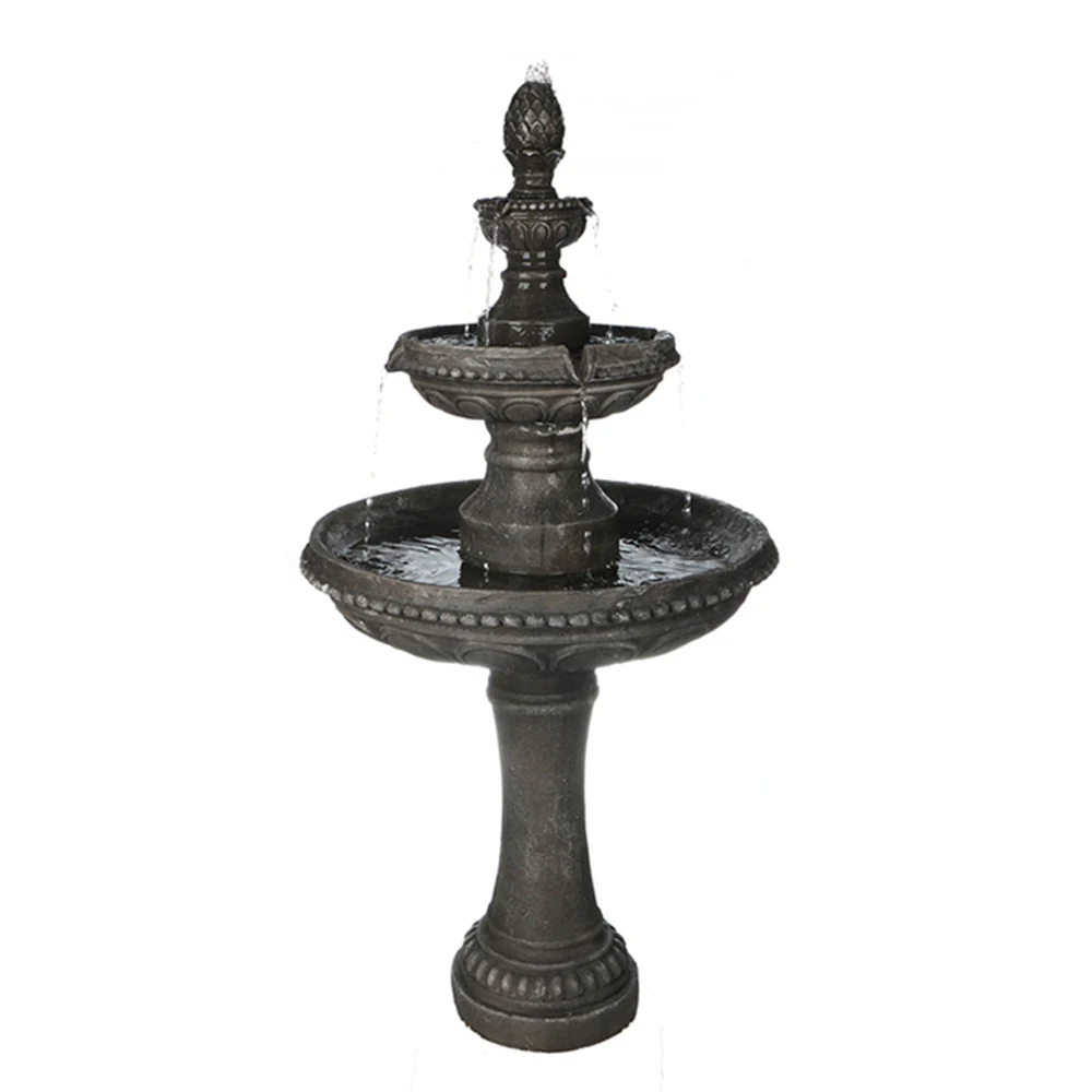High Quality Modern Art Large Size Fiberglass 2 Tier Pedestal Fountain for Home Garden Decoration