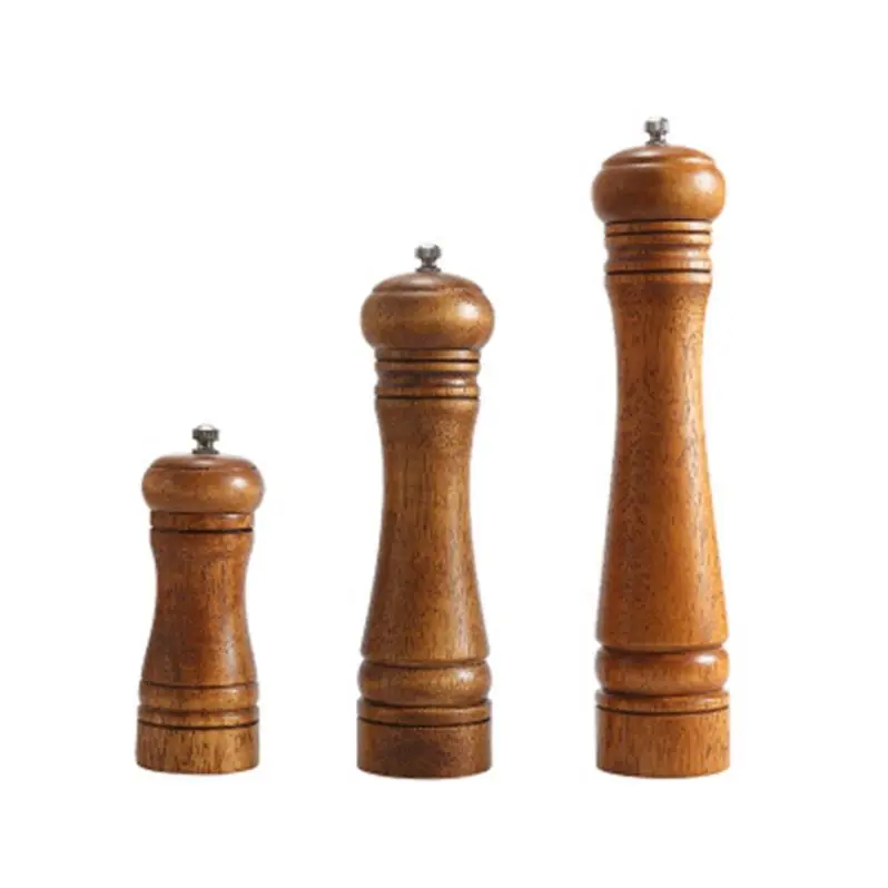 Salt and Pepper Mills, Solid Wood Pepper Mill Adjustable Knob Wooden Pepper Grinder Kitchen Tools D0225