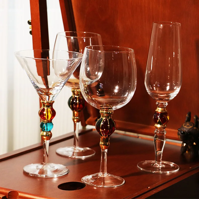 Cocktail Glasses Champagne Flute Reusable Handmade Colored Beaded Creative Vintage Luxury Crystal Wine Glasses