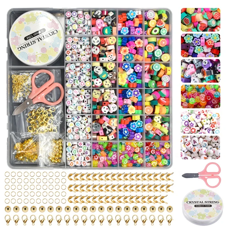 Hot Selling Polymer Clay Heishi Alphabet Animals Fruits Letter Handmade Accessories Beed DIY Beads For Bracelets Making Kit