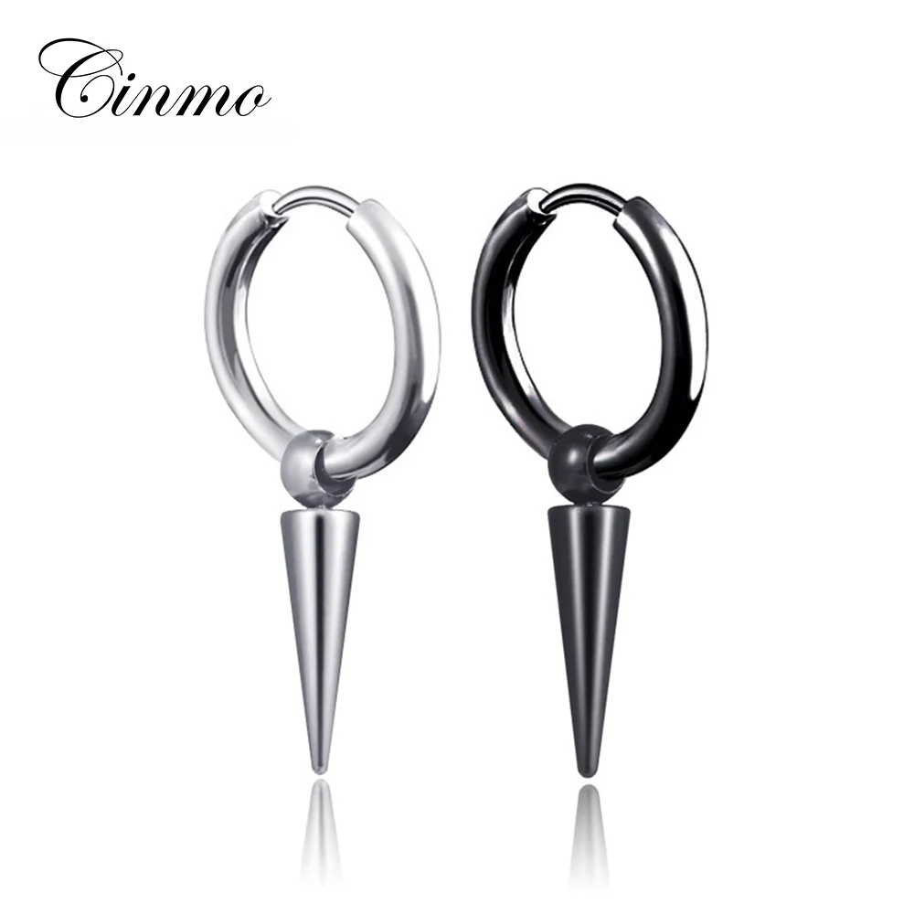 Cinmo Jewelry Long Circle Cone Drop Stainless Stainless Earrings Punk Style Clip On Spring Earring For Men Women Charm Gift