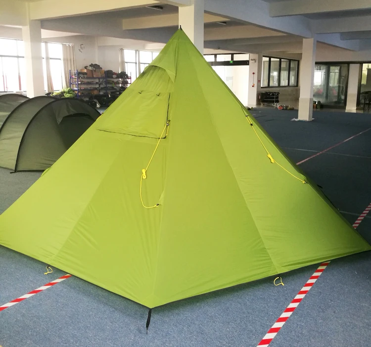 Outdoor Double Siliconized 20D R/S Nylon Super Light Luxury Compact Pyramid Tent with Telescopic Aluminum Pole and Stove Jack