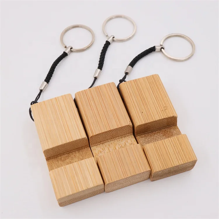 wholesale natural eco friendly bamboo mobile phone holder Keychain mobile phone stand