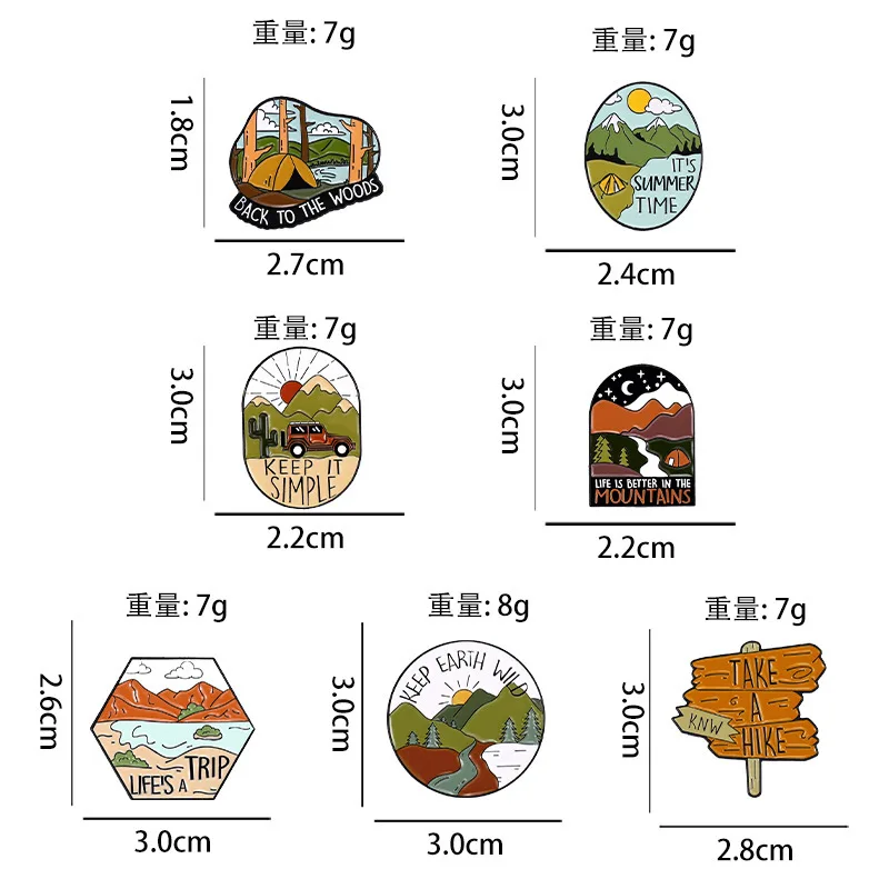 New creative mountains and rivers desert tent sunrise scenery modeling student bag clothing lapel pin