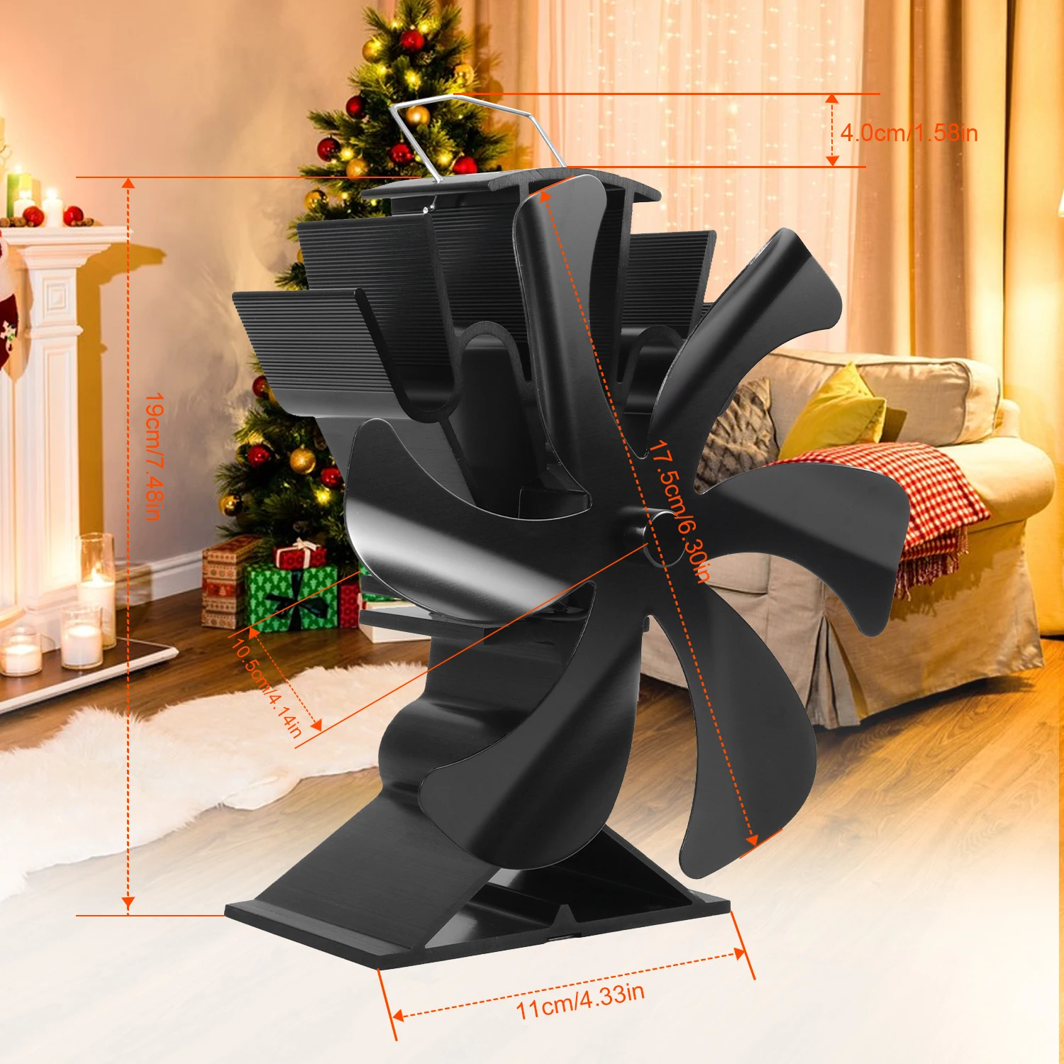 Wood Stove Fan Heat Powered 6 Blades Fireplace Fan Heat Stove Top Fan