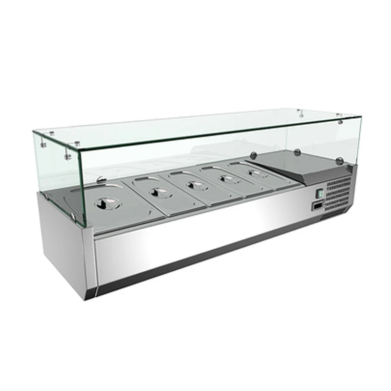 Commercial Pizza Prep Table Refrigerator Refrigerated Counter Top Fruit Salad Bar Refrigerator Display Fridge Showcase