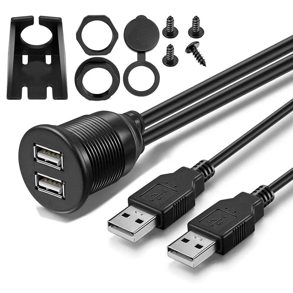 USB 2.0 Flush Mount Cable,Dual USB Car Panel Flush Mount Audio Extension Cable for Car Boat and Motorcycle
