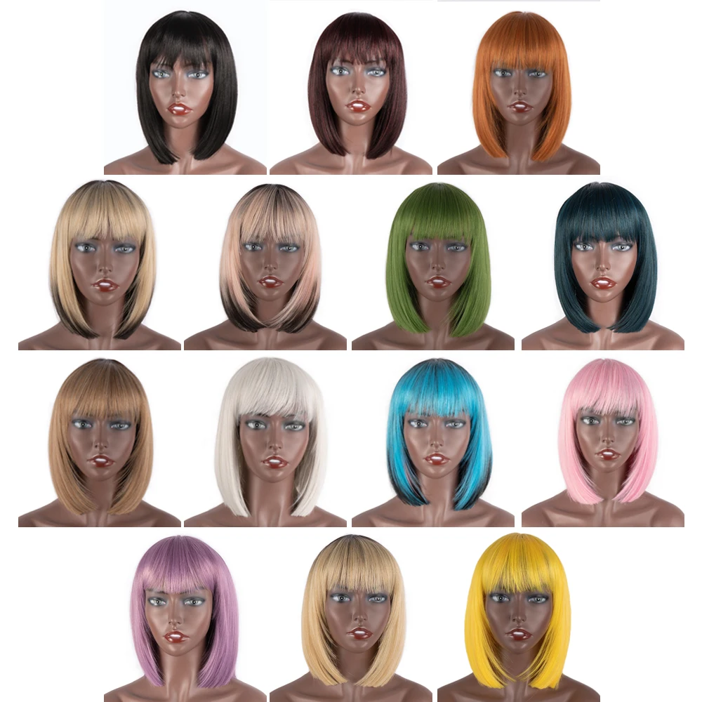 Fashion Woman Wigs Brown Black Woman Wig Bob Short Synthetic Wig Colours Natural With bang Heat-resisting Soft Hair Bob Style