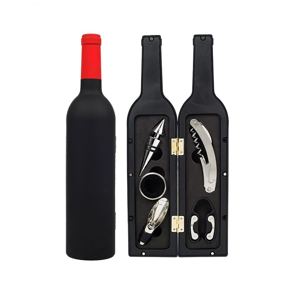 1 Set 3pcs/5pcs Wine Bottle Corkscrew Set Tool Bottle-Shaped Holder Bottle Opener Gift