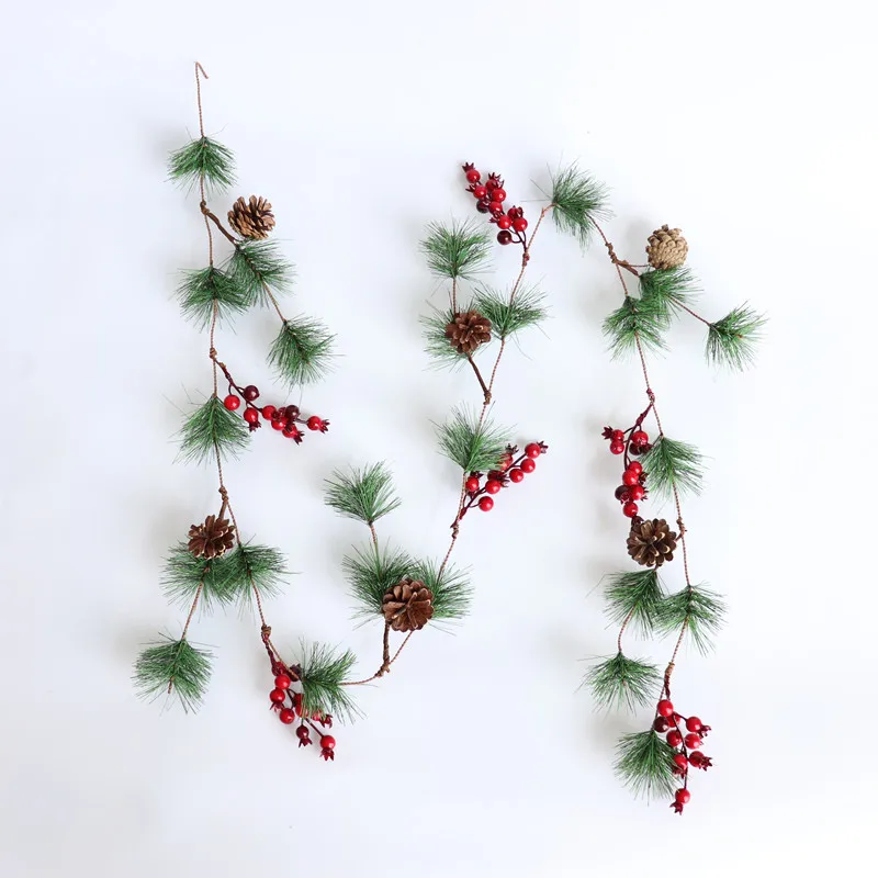 6FT artificial red berry christmas garland decoration with pine cone ornament for holiday decoration and outdoor or indoor